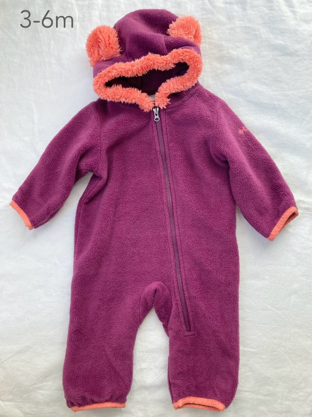 Columbia 3-6 Months Baby Magenta Pink Purple Fleece Bunting Suit Winter Cold